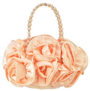Flower Pattern Pink Pearl Beaded Handle Handbag by Clutch