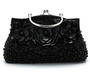 Exquisite Black Flower Shaped Sequin Beaded Purse by Clutch