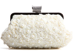 White Color Diamond Beaded Cute Wedding Handbag