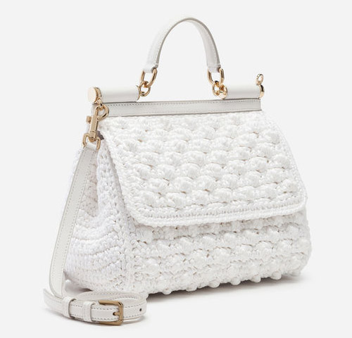 Medium White Bag in Raffia Crochet